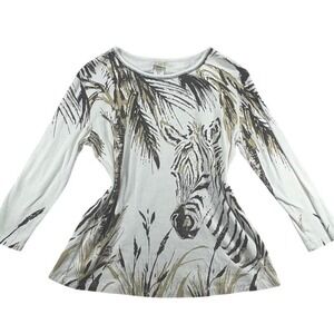 Jess and Jane Long Sleeve Top Women's Small Zebra Palm All Over Print AOP